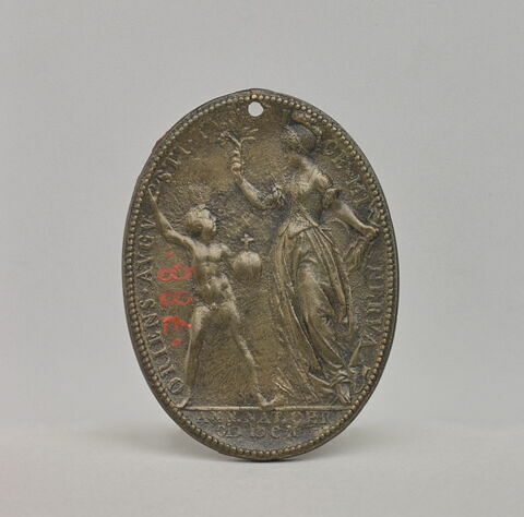 Médaille ovale : Louis XIII enfant et Marie de Médicis en Minerve, image 2/2