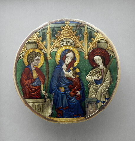 Valve de miroir : Vierge et l'Enfant entre sainte Catherine et saint Jean l’évangéliste