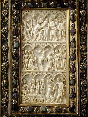 Manuscrit de Denis l'Aréopagite, recouvert d'une reliure sertissant deux feuillets d'un diptyque de la Passion, image 5/18