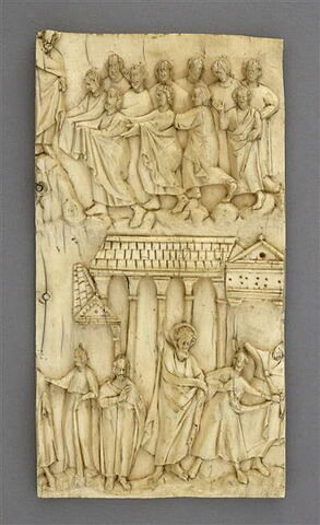 Fragment d'une plaque : Mission des apôtres ; Jésus chassant les marchands du Temple (?) ou incrédulité de saint Thomas (?), image 1/4