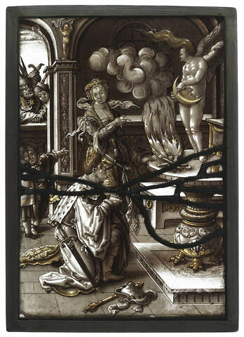 Panneau rectangulaire : Salomon adorant une idole ou sacrifiant aux faux dieux