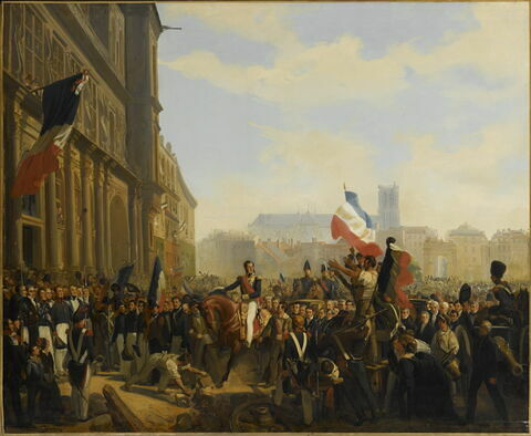 Louis-Philippe, duc d'Orléans, lieutenant général du royaume, arrive à l'Hôtel de ville de Paris, 31 juillet 1830.