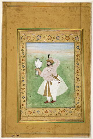 Portrait d'un prince indien au faucon (page d'album)