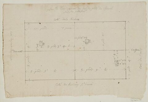 Plan de l'emplacement des fers des pieds de la statue équestre de Louis XV, image 1/2