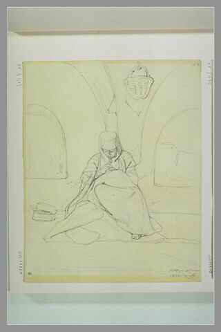 Femme de Palestine assise, cousant, dans un intérieur : Bethléem, image 1/1