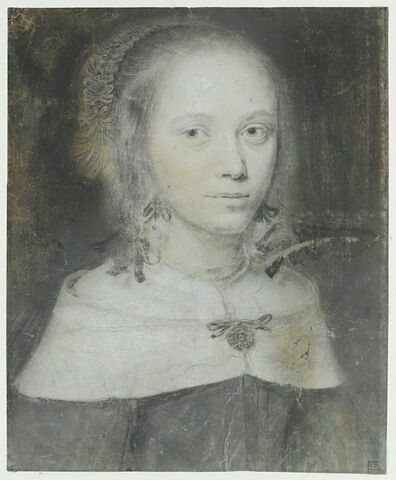 Portrait de femme, en buste, avec une collerette blanche, image 1/2