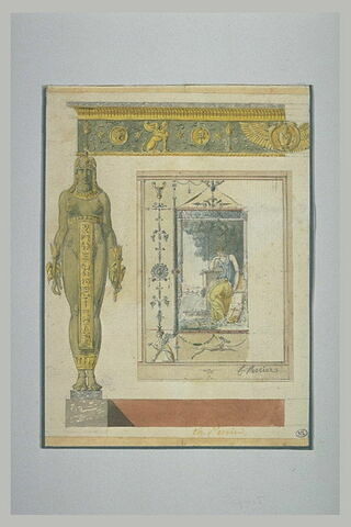 Cariatide égyptienne et panneau décoratif, image 1/1