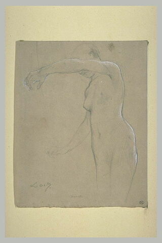Femme nue, debout, le bras gauche levé, image 1/1
