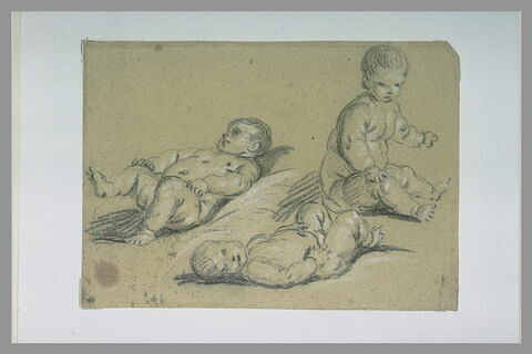 Etudes de trois enfants nus, deux couchés, le troisième assis, image 1/1