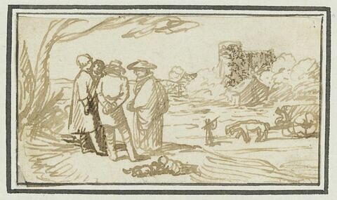 Paysage avec quatre figures conversant, et un chariot à boeufs, image 1/2