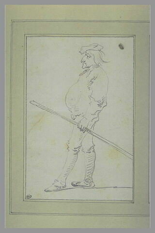 Personnage de la comédie italienne : un homme obèse portant un bâton, image 1/1