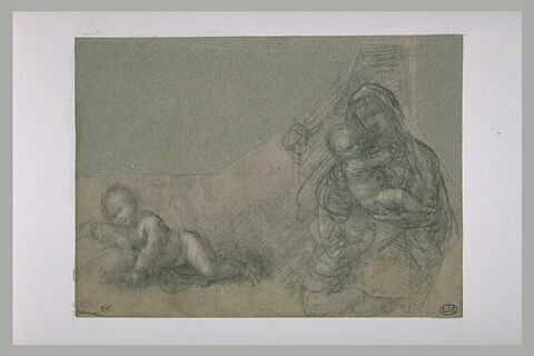 Vierge à l'Enfant et un petit enfant couché à terre à gauche, image 1/1