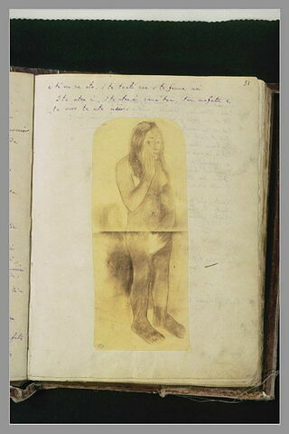 Notes manuscrites illustrées par une reproduction de l'oeuvre de Gauguin