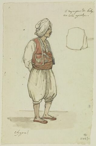 Turc vêtu de blanc, d'une veste et d'une ceinture rouge ; veste : Chypre, image 1/2
