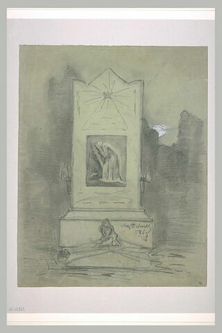 Stèle funéraire dans un cimetière, la nuit, image 1/1