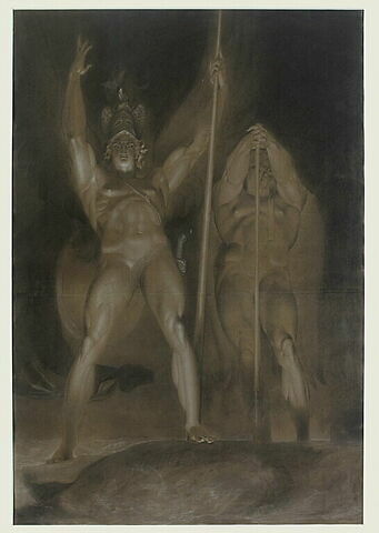 Satan et Belzébuth debout, de face, dominant des nuées enflammées, image 1/1