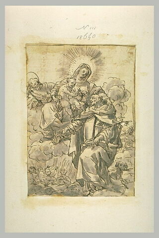 La Vierge à l'Enfant tenant saint Dominique par l'épaule devant un saint, image 1/1