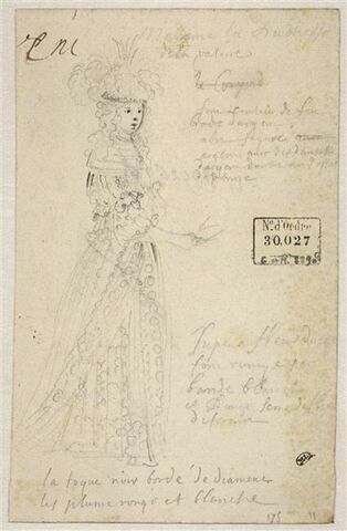 Projet d'habit de bal pour Françoise Louise de La Baume Le Blanc, duchesse de La Vallière, image 1/2
