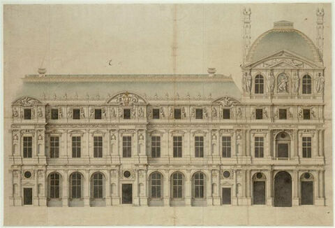 Elévation de l'aile et du pavillon de l'Horloge au Louvre