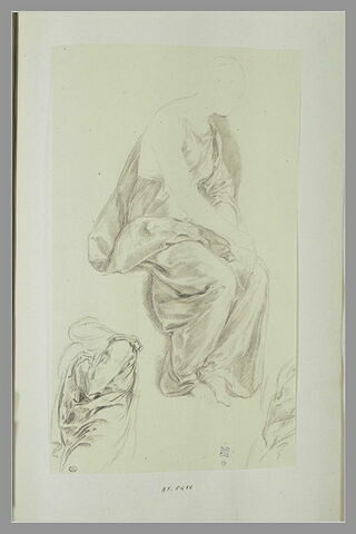 Femme assise de profil ; femme drapée pleurant ; fragment de draperie, image 1/1