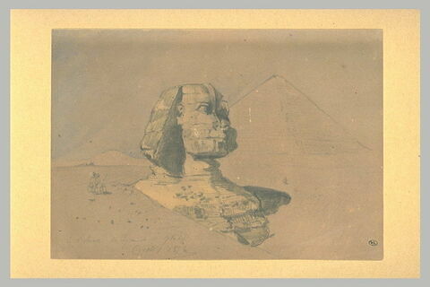 Vue du plateau de Gizeh avec le Sphinx et la pyramide de Chephren