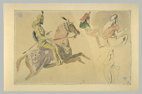 Cavalier oriental et trois figures en costumes orientaux, image 1/1