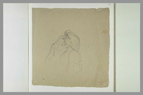 Femme, debout, tenant un vieillard par la main, image 1/1