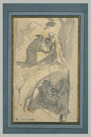 Deux religieux transportant un cadavre et l'ensevelissant, image 1/1