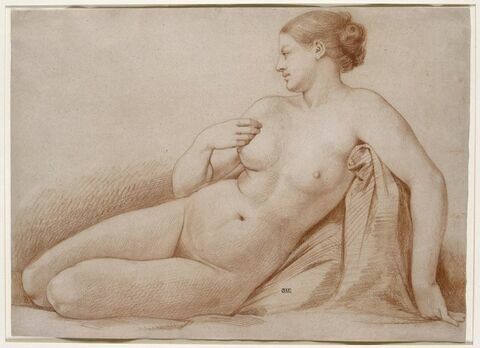 Femme nue allongée, la tête de profil à gauche