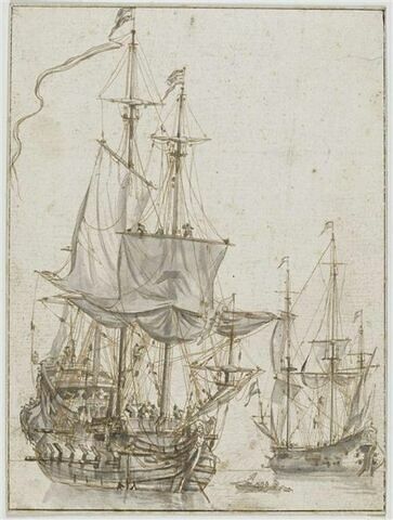 Deux vaisseaux armés sur une mer calme