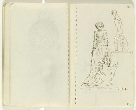 En haut, à droite, homme nu de profil à gauche, tenant un poisson ; au centre, homme nu tenant un filet, une figure nue accroupie à ses pieds, image 1/1
