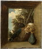 Le Toucher, figure d'homme dans l'embrasure d'une fenêtre rustique, sur fond de paysage, image 1/3