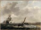 Bateaux hollandais au large d'une côte sableuse, image 1/2