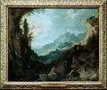 Paysage montagneux avec des cigognes, un pont et quatre cavaliers, image 2/2