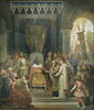 Plafond : Charlemagne, entouré de ses principaux officiers, reçoit Alcuin qui lui présente des manuscrits, ouvrage de ses moines, image 1/37