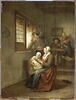 Scène d'intérieur: Femme allaitant son enfant et homme accoudé à une fenêtre, image 2/3