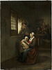 Scène d'intérieur: Femme allaitant son enfant et homme accoudé à une fenêtre, image 1/3