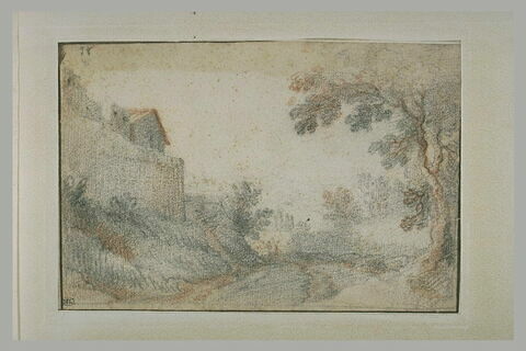 Paysage avec une maison, à gauche, et un arbre, à droite, image 2/2