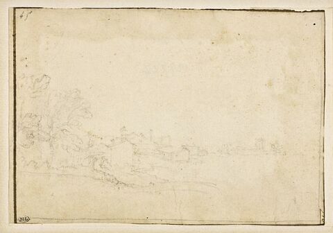 Croquis de paysage avec un village et un arbre, à gauche, image 1/2
