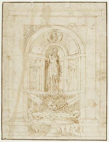 Projet d'une fontaine avec la statue d'Esculape dans une niche, image 1/2
