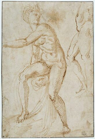 Femme nue debout ; corps nu acéphale, debout, de profil, image 1/3