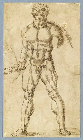 Homme nu, debout, vu de face, les jambes écartées, tenant un bâton: Hercule?, image 2/2