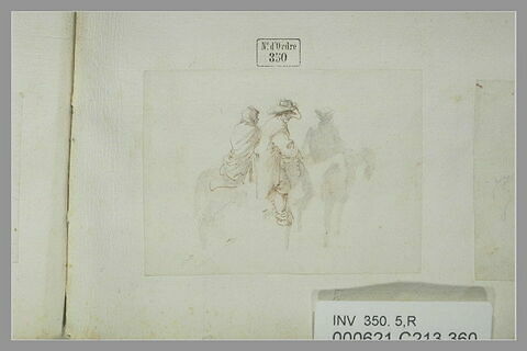 Deux cavaliers dont un porte une femme en croupe, image 1/1