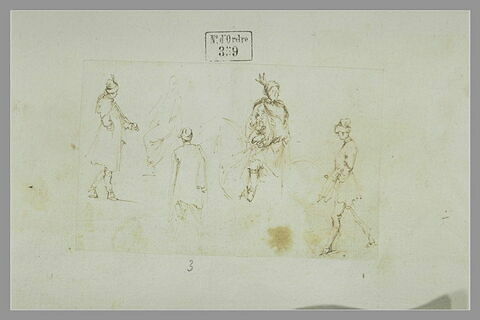 Quatre hommes debout et un cavalier, image 1/1