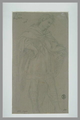 Jeune homme, debout, vêtu d'une tunique courte et d'un manteau, image 2/2