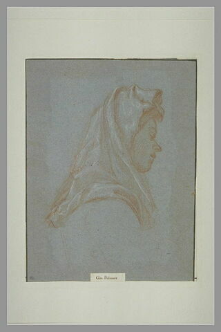 Tête de femme de profil vers la droite, coiffée d'un châle, image 1/1