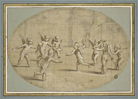 Huit amours jouant à la balle dans un paysage urbain à l'antique, image 1/2
