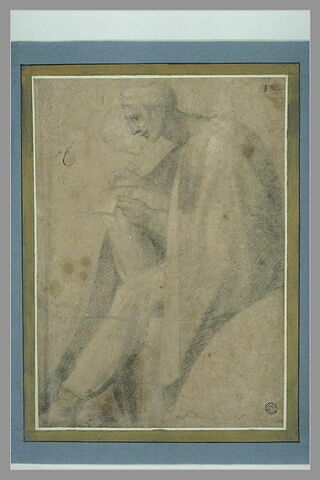 Homme assis, écrivant sur son genoux, (Josaphat ?) , voûte de la Sixtine, image 1/1