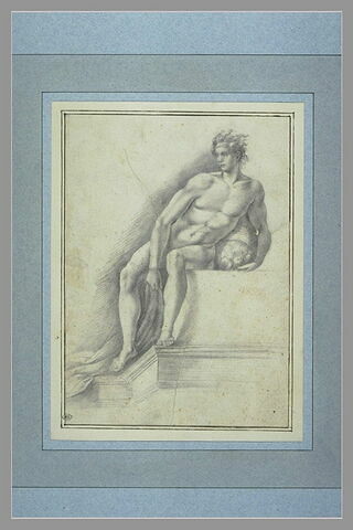 Etude d'un homme nu, assis, tenant une corbeille de fruits, image 1/1