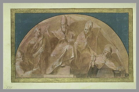 Un pape, un évêque, saint François, saint Jean-Baptiste et sainte Claire, image 1/1